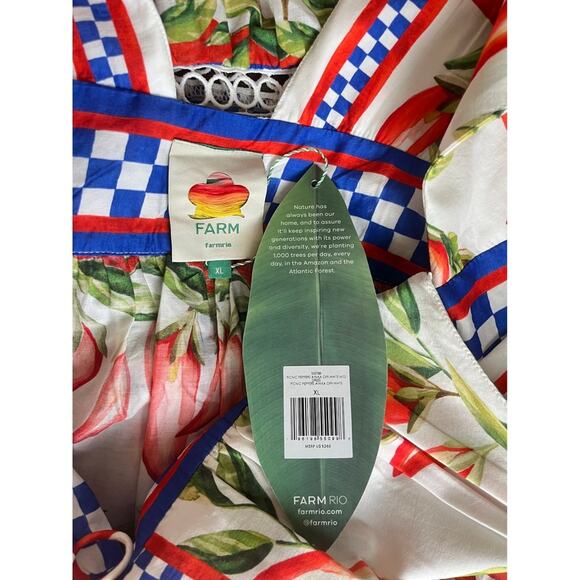 Farm Rio Pepper Print Maxi Dress V Neck Sleeveless Tiered Ruffle XL - Picture 4 of 6